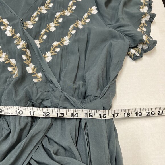 Jodifl Dress Womens 2X Green Faux Wrap Asymmetrical Maxi Embroidered Floral Boho - Picture 10 of 11